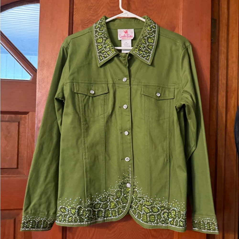 Quacker Factory Olive Embellished Jean Jacket